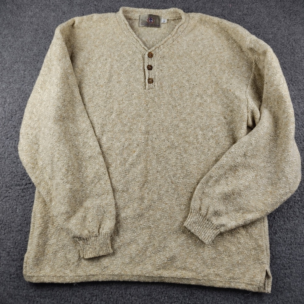 The Territory Ahead Cotton Wool Silk Sweater Mens Large Henley Tan Marled EUC